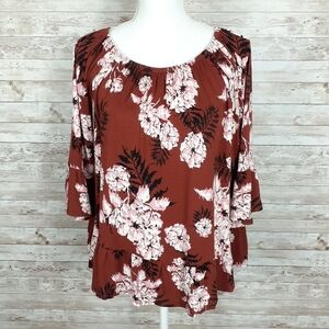 Style & Co Blouse M Top Copper Floral Boho 488